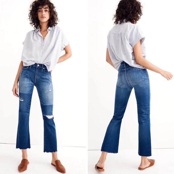 Madewell Cali Demi Boot High Rise Crop Legs Jeans Unpatched Edition Raw Hem - Picture 2 of 10